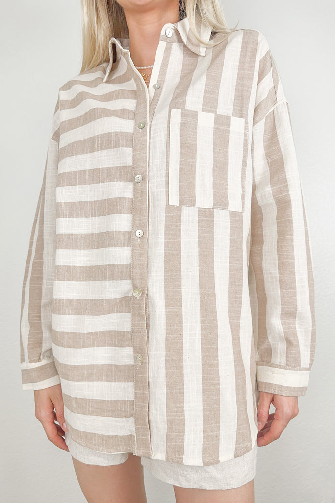 London Striped Button Down Shirt in Natural
