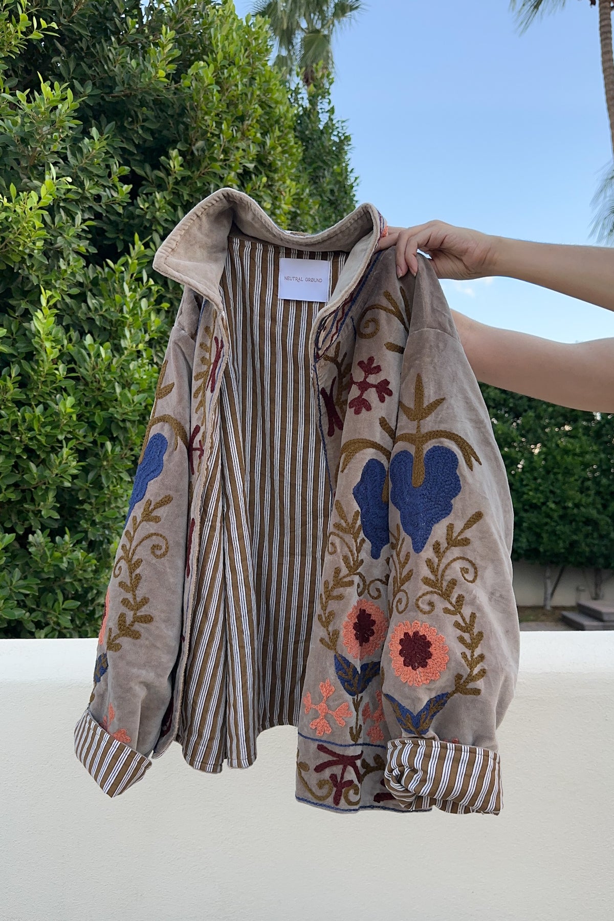 Whimsy Cotton Embroidered Jacket in Taupe