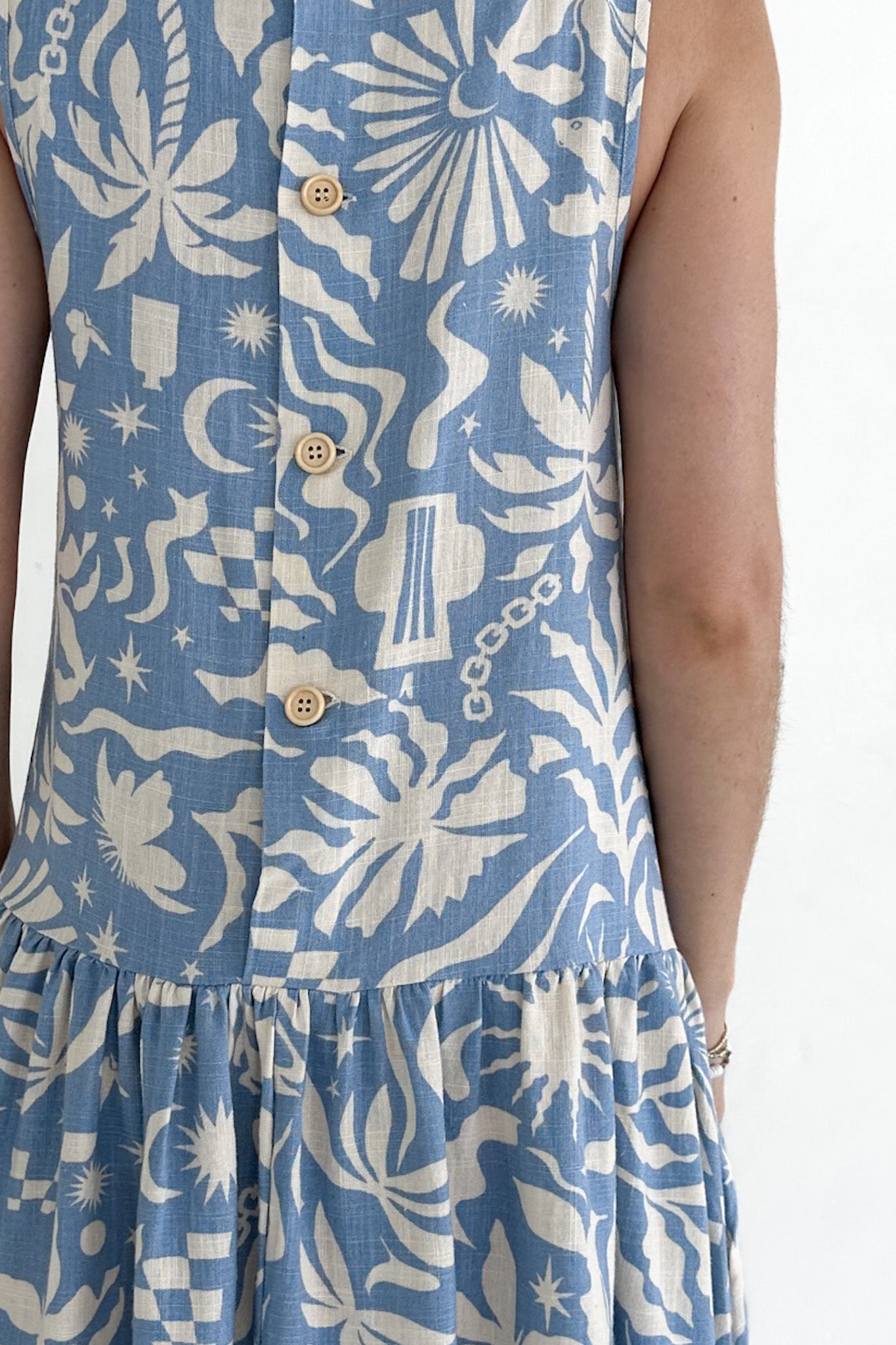 Noa Blue Tropical Print Linen Blend Mini Dress - Neutral Ground