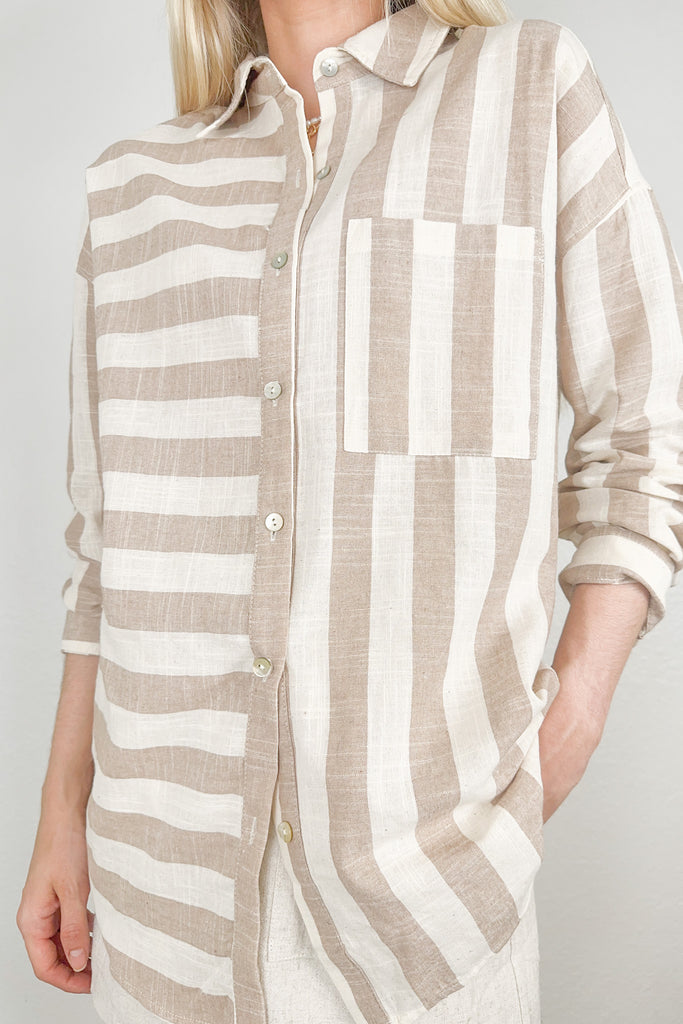 London Striped Button Down Shirt in Natural