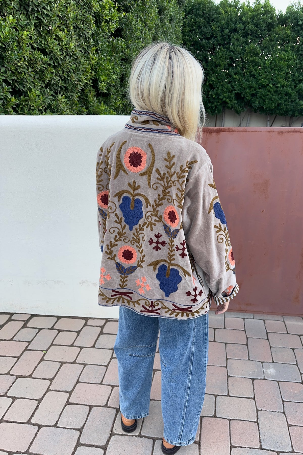 Whimsy Cotton Embroidered Jacket in Taupe