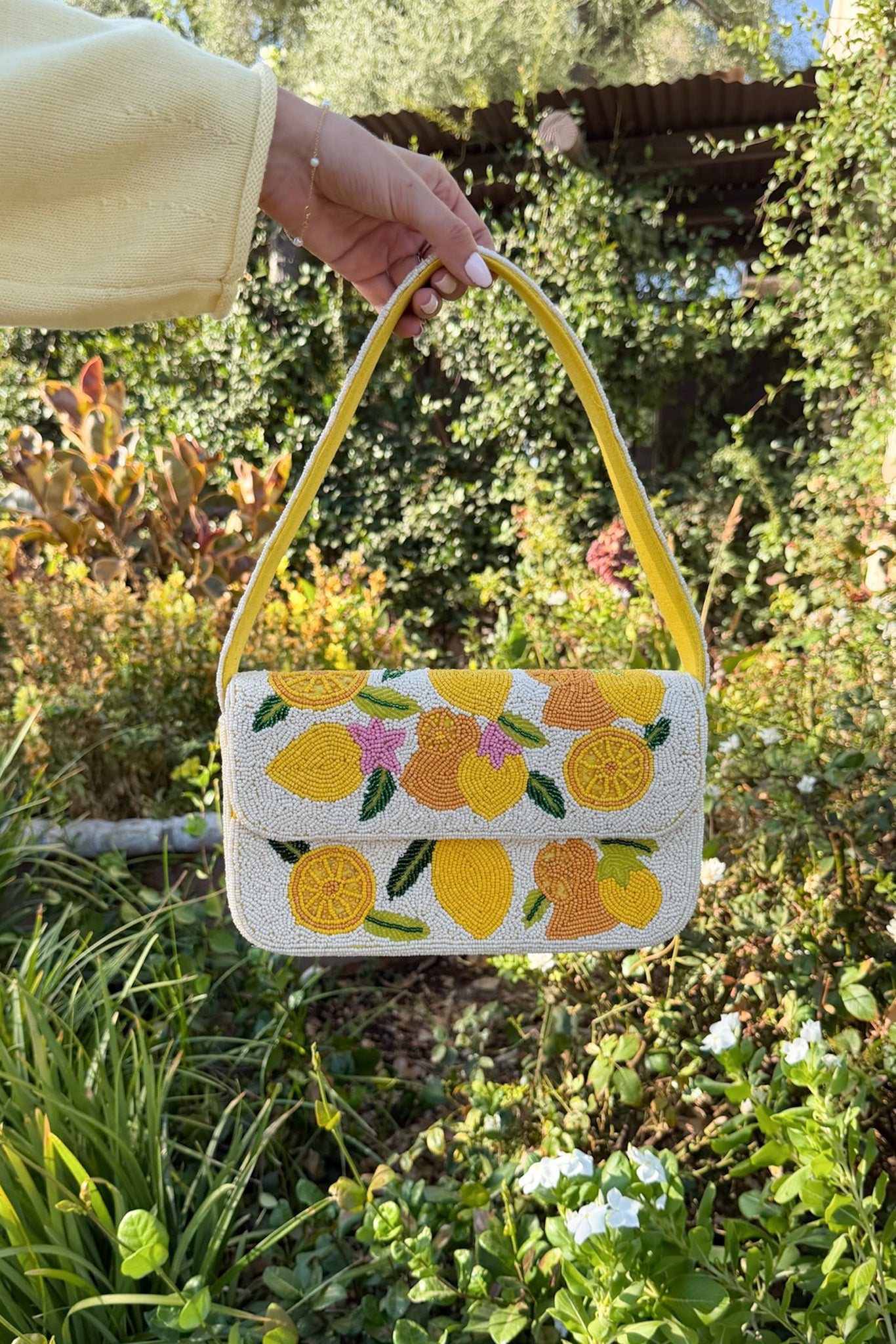 Lemon Drop Beaded Shoulder Bag