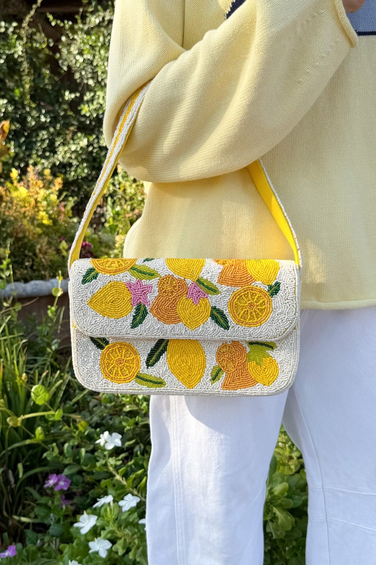 Lemon Drop Beaded Shoulder Bag