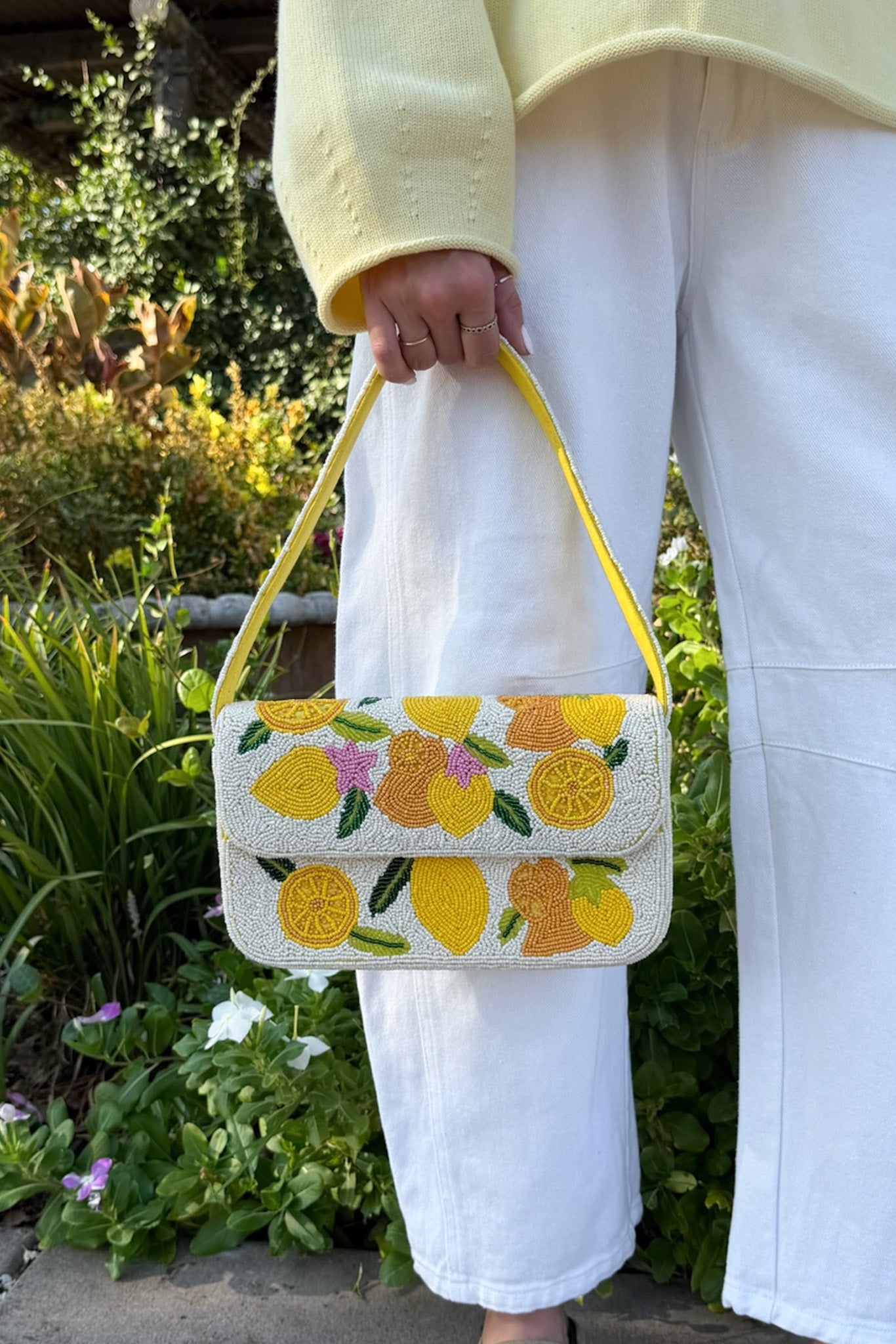 Lemon Drop Beaded Shoulder Bag