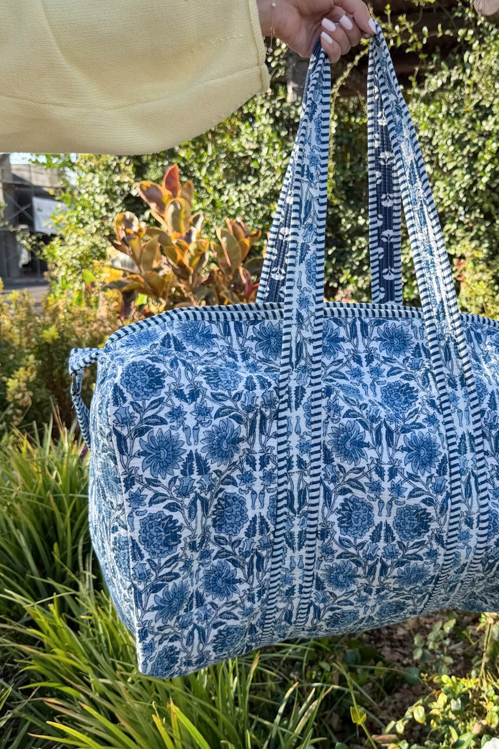 Weekender Quilted Duffle Bag in Floral Blue