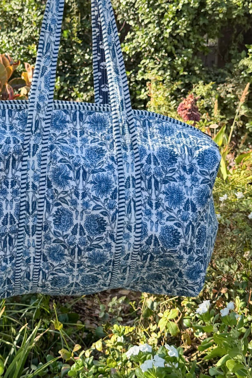 Weekender Quilted Duffle Bag in Floral Blue