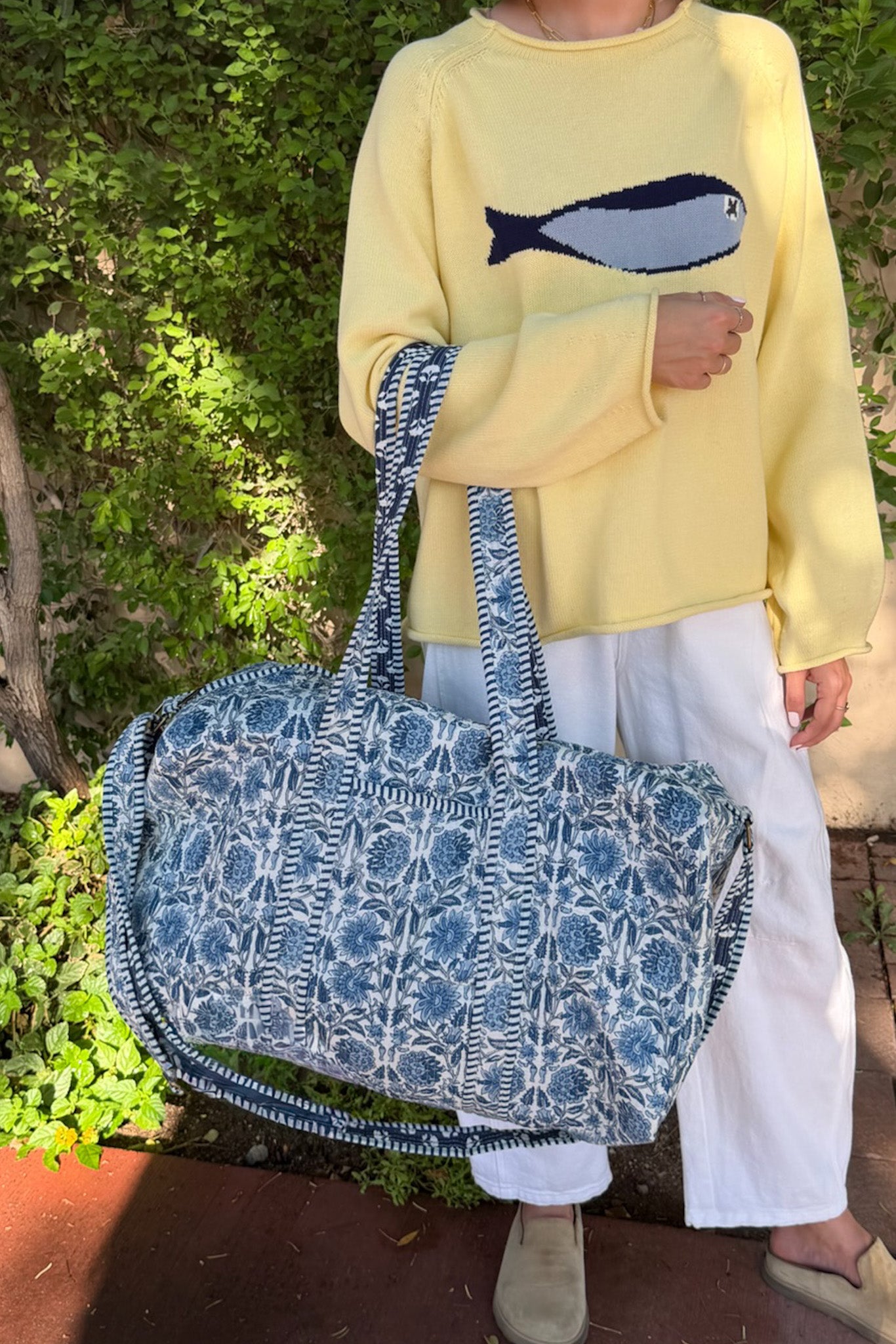 Weekender Quilted Duffle Bag in Floral Blue