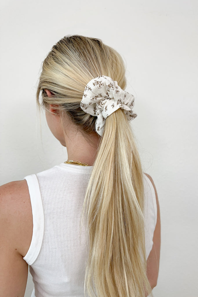 Monroe Floral Cotton Scrunchie in Ivory