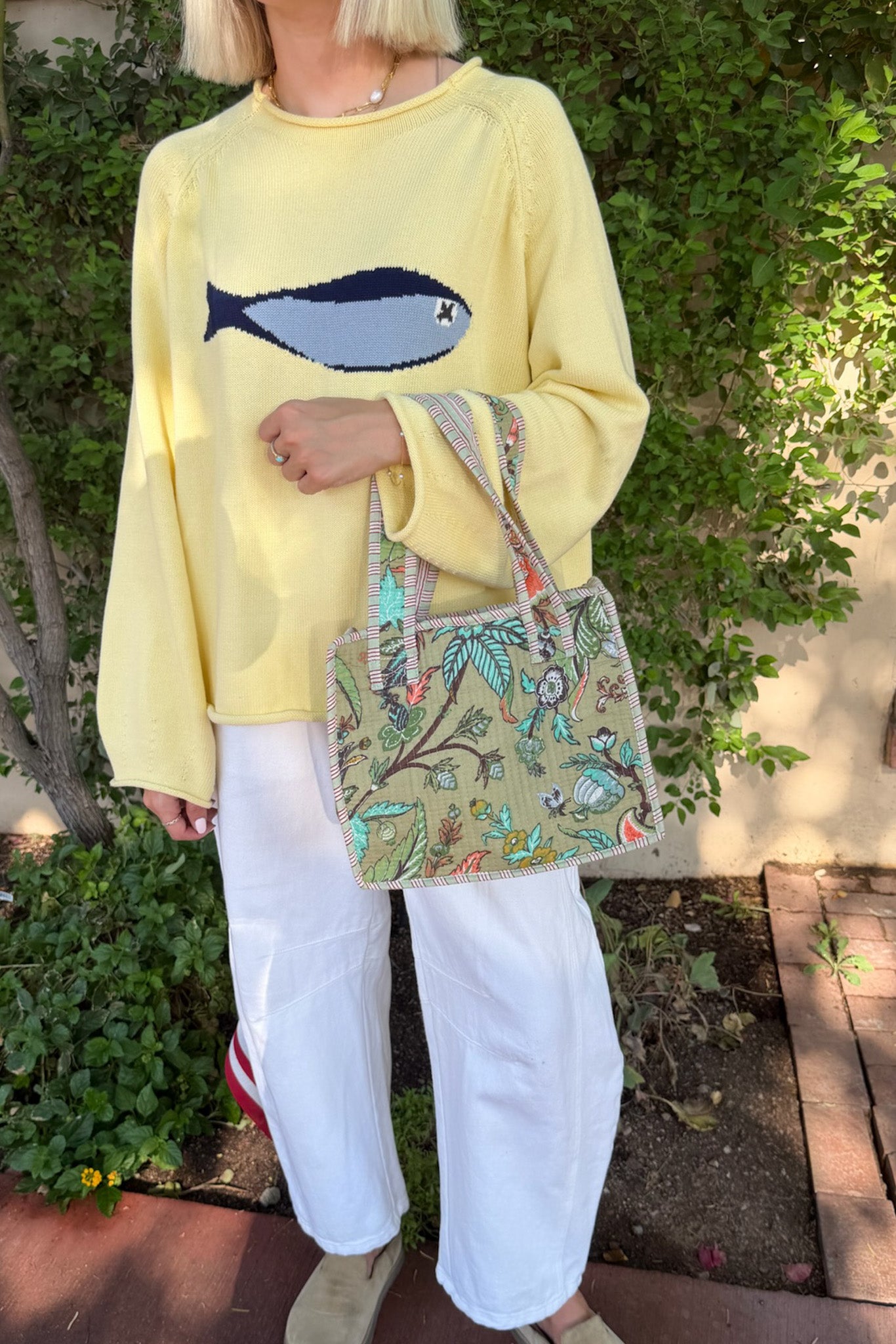 Mini Market Quilted Tote Bag in Floral Sage