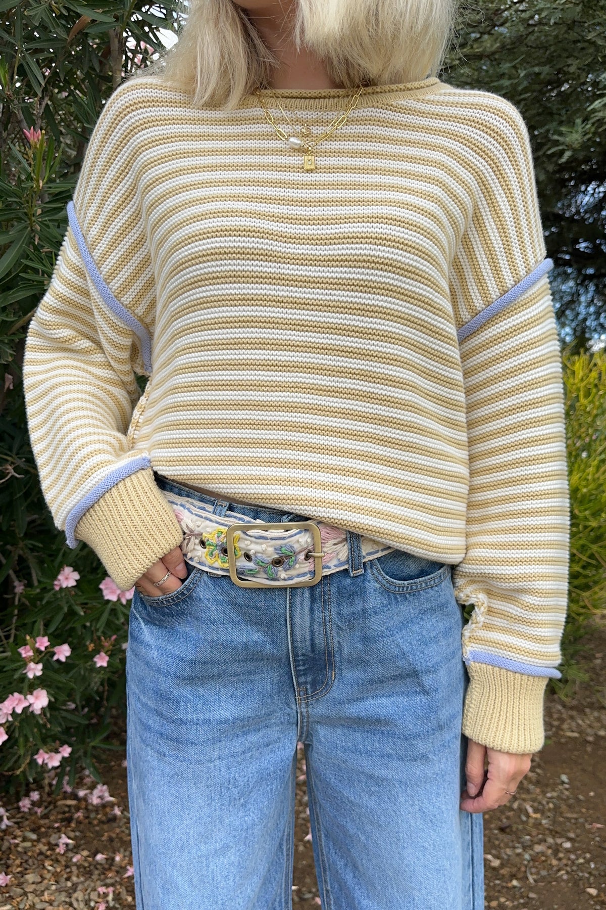 Golden Coast Striped Knit Pullover Sweater
