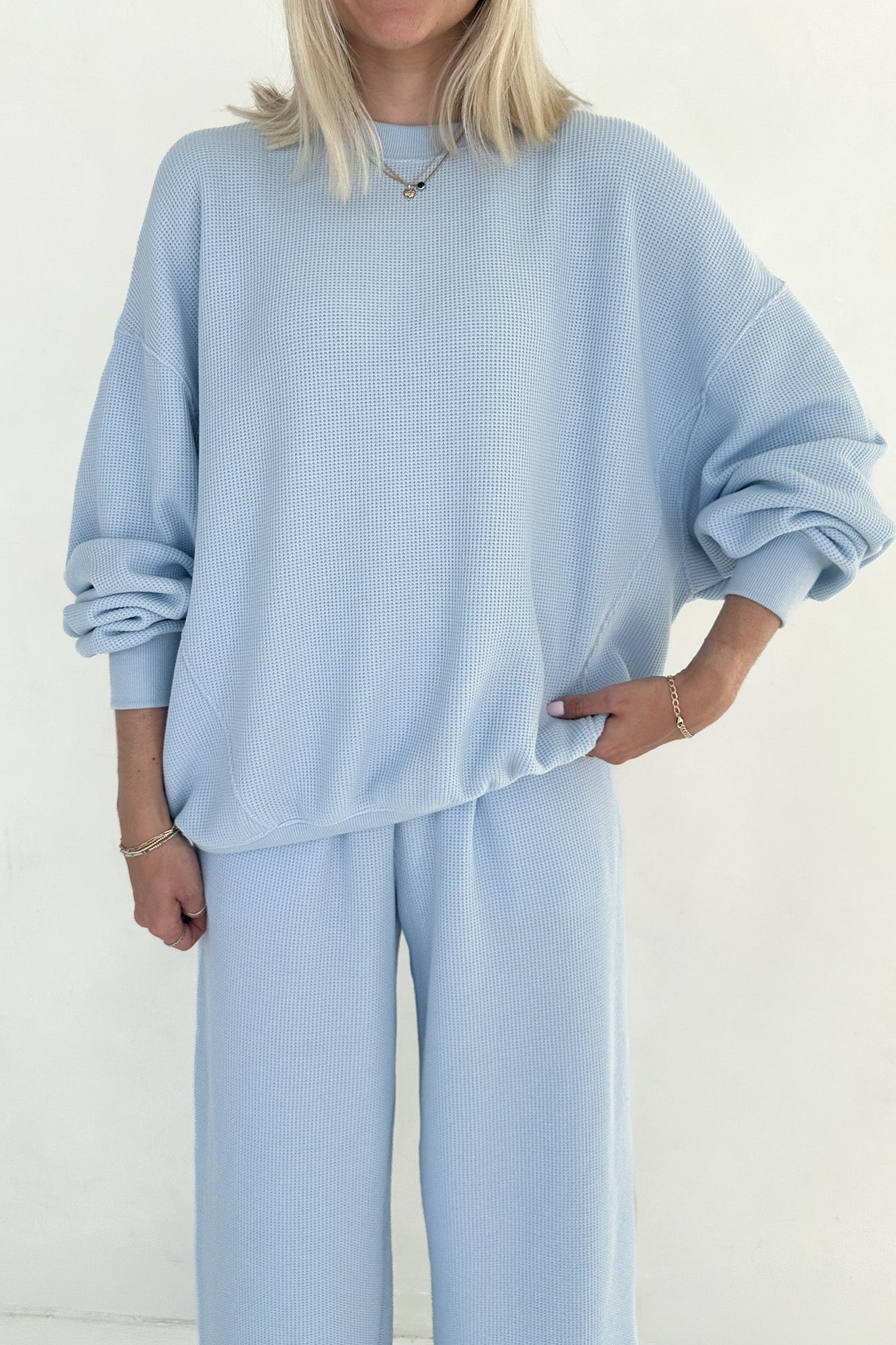 Sundays Waffle Knit Sweatshirt in Baby Blue - Neutral Ground