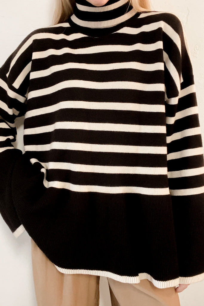 Montauk Striped Sweater Top in Black