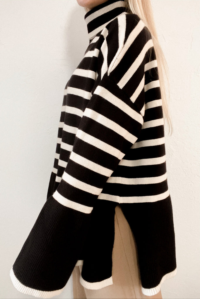 Montauk Striped Sweater Top in Black
