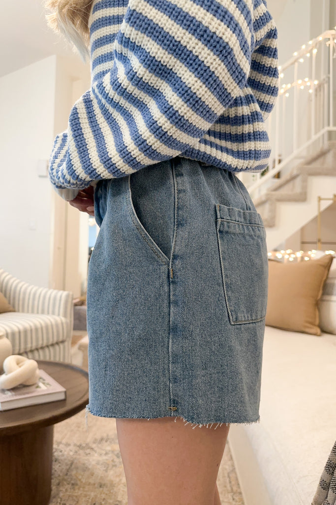 Madeline Paperbag Cotton Shorts in Denim