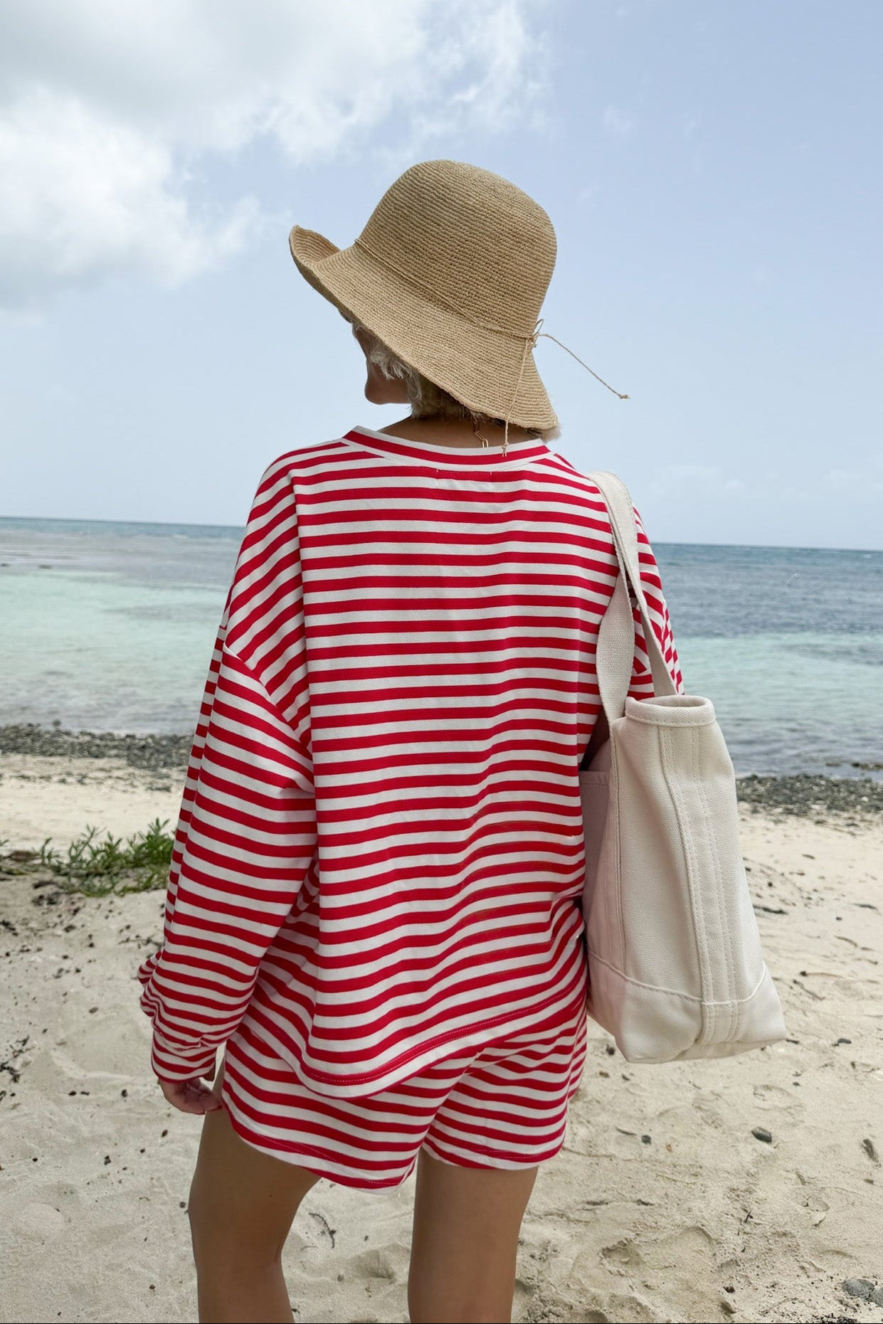 Daily Lightweight Cotton Striped Top in Red