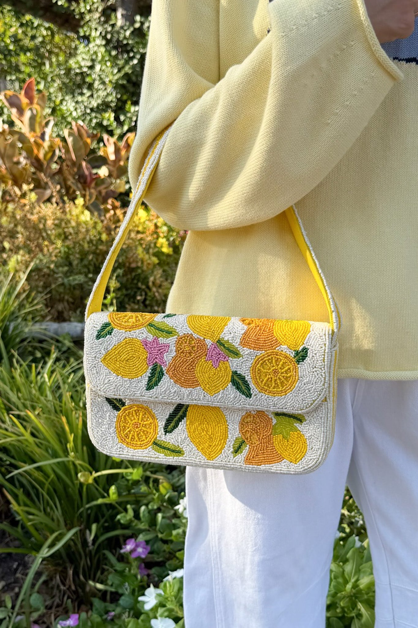 Lemon Drop Beaded Shoulder Bag