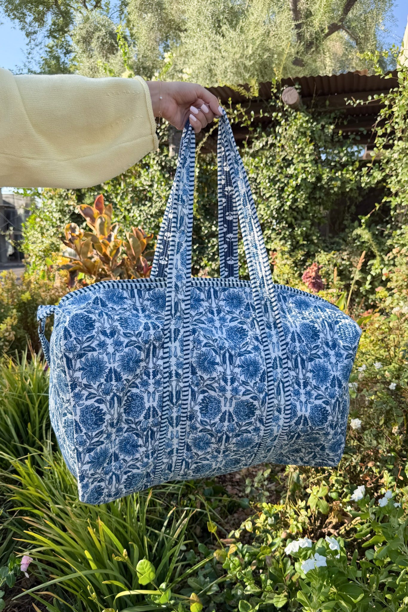Weekender Quilted Duffle Bag in Floral Blue