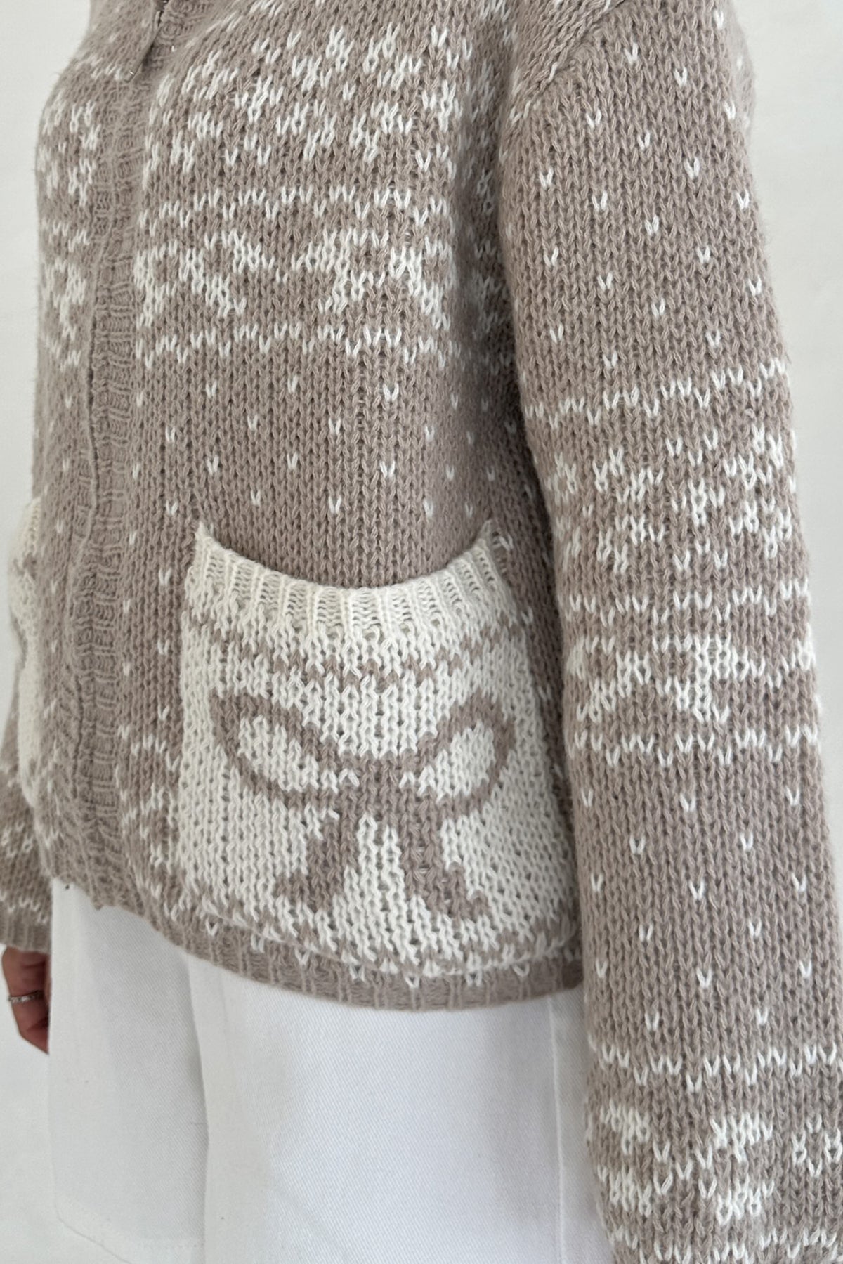 Claire Ribbon Zip Up Cardigan in Neutral