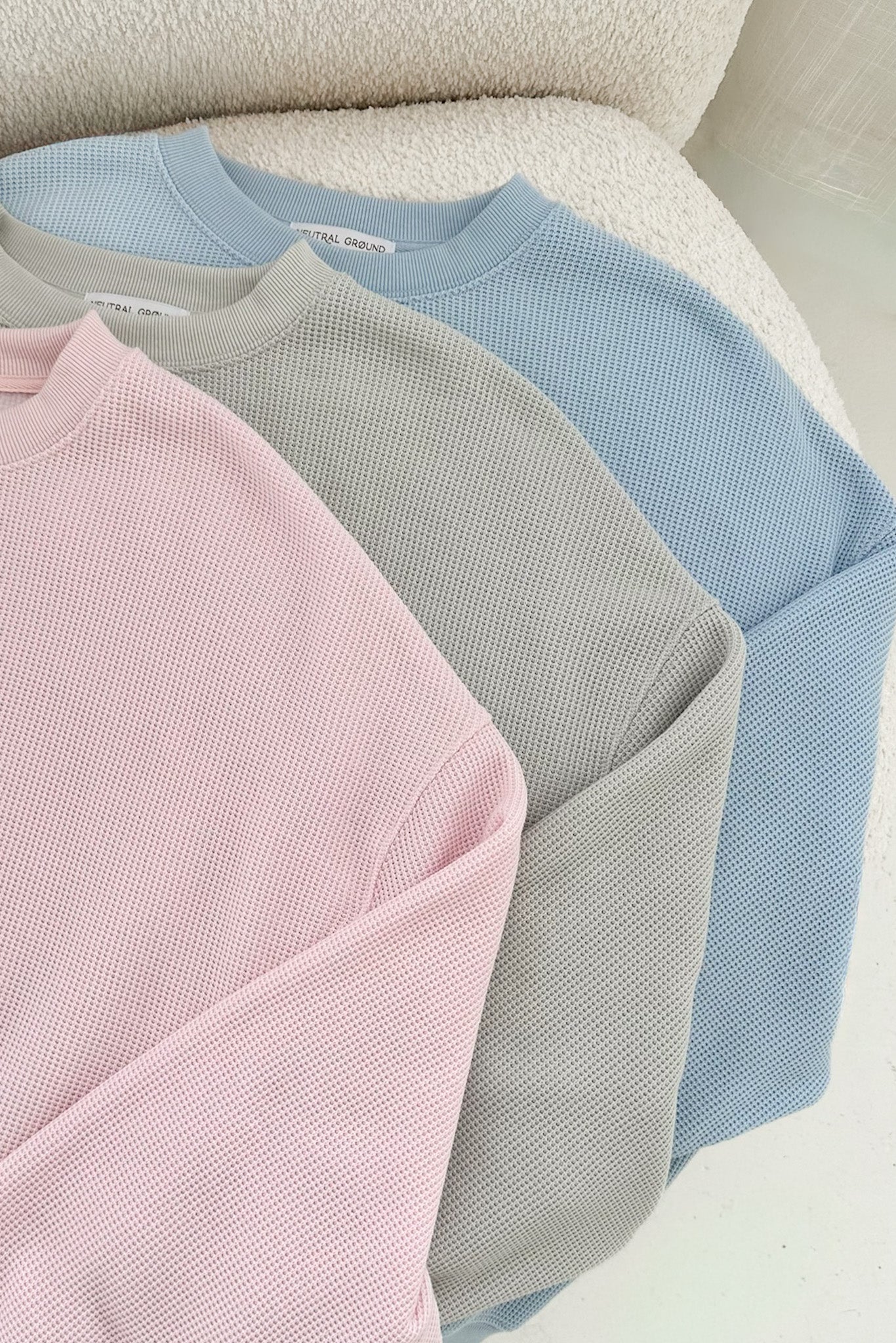 Sundays Waffle Knit Sweatshirt in Powder Blue