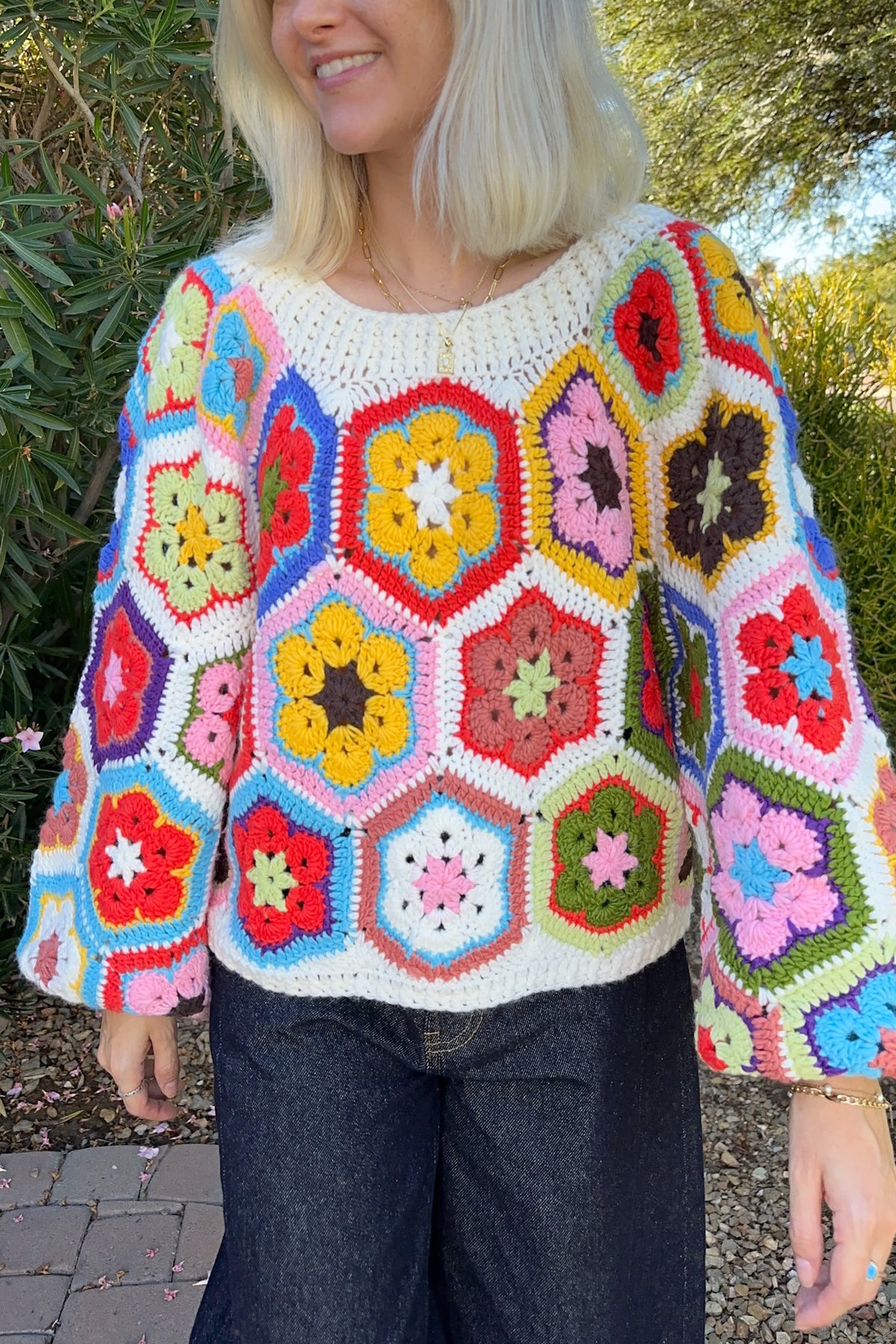 Louie Square Crochet Knit Sweater