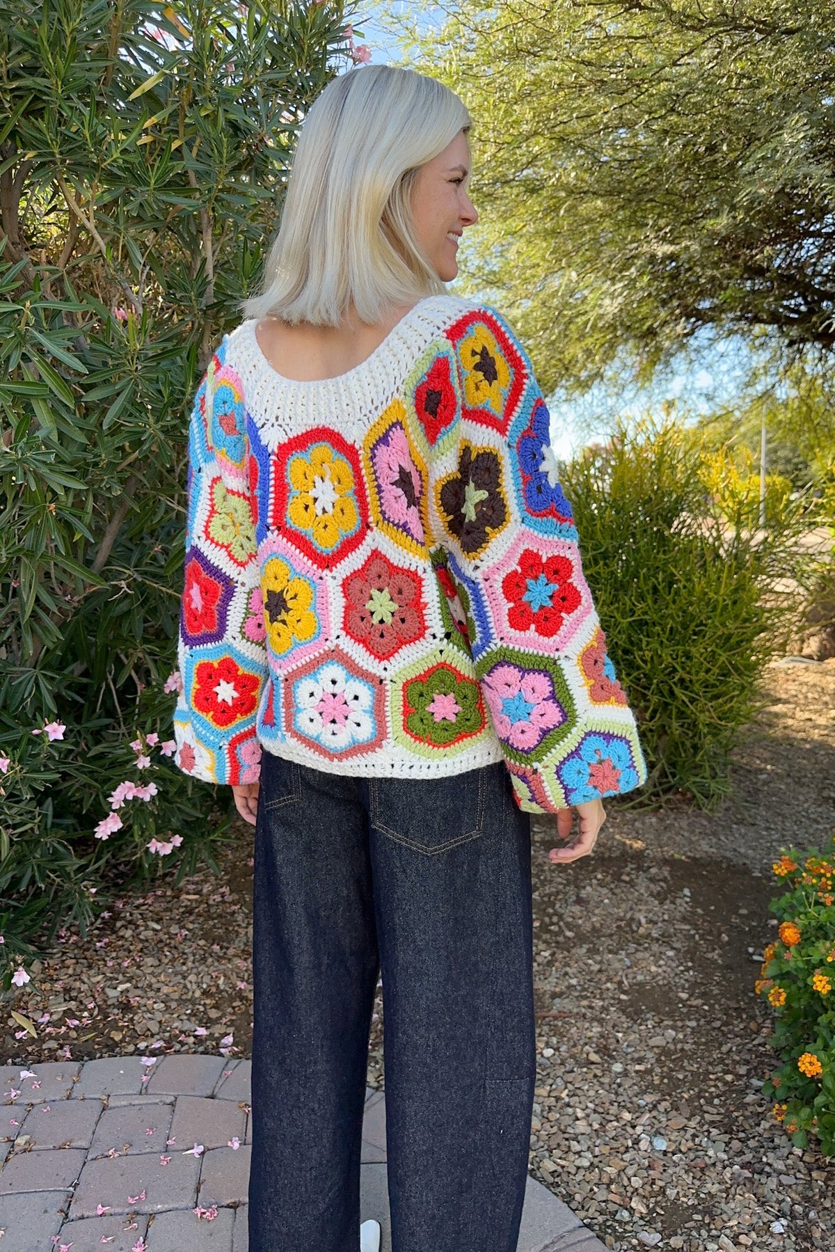 Louie Square Crochet Knit Sweater