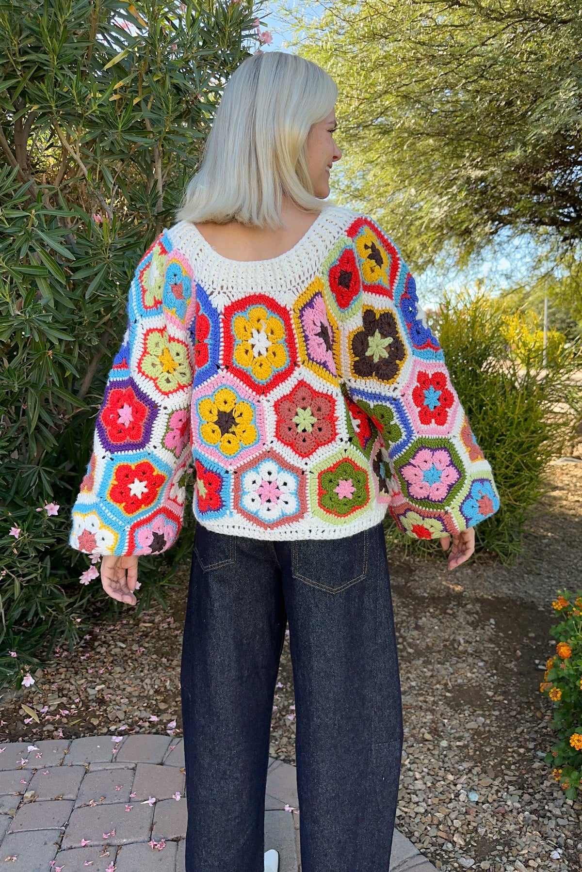 Louie Square Crochet Knit Sweater