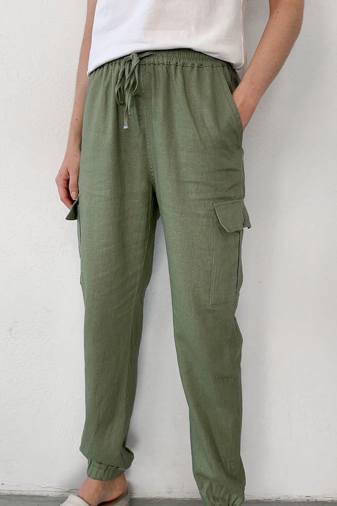 Womens Cargo Jogger Pants Olive