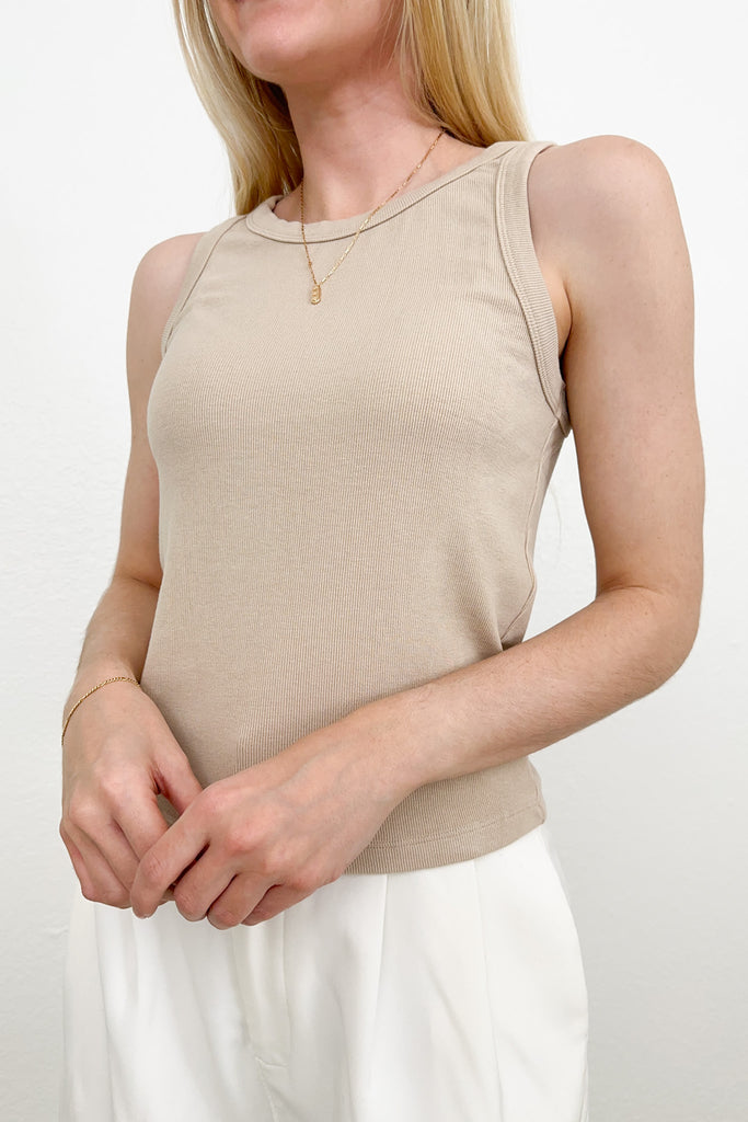 Everly Ribbed Knit Tank Top in Tan