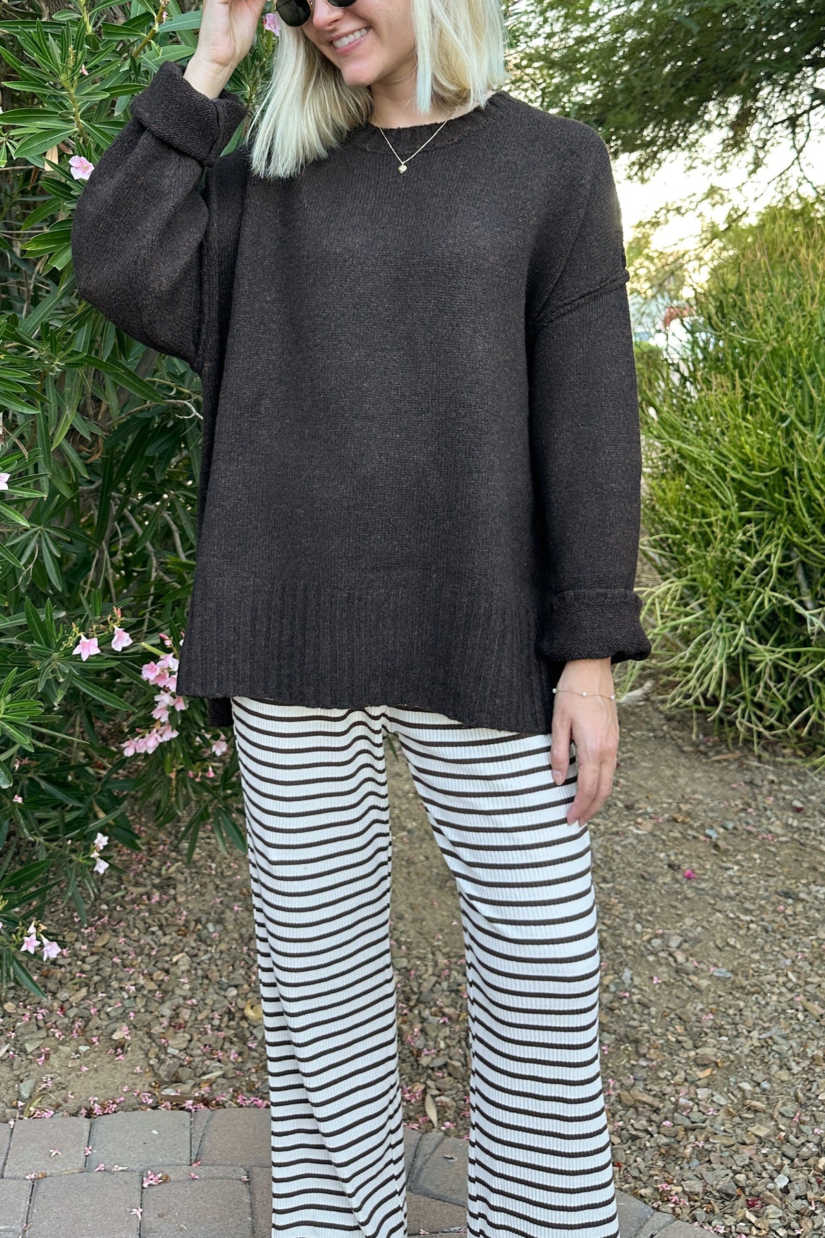 Codie Oversized Espresso Knit Crewneck Sweater