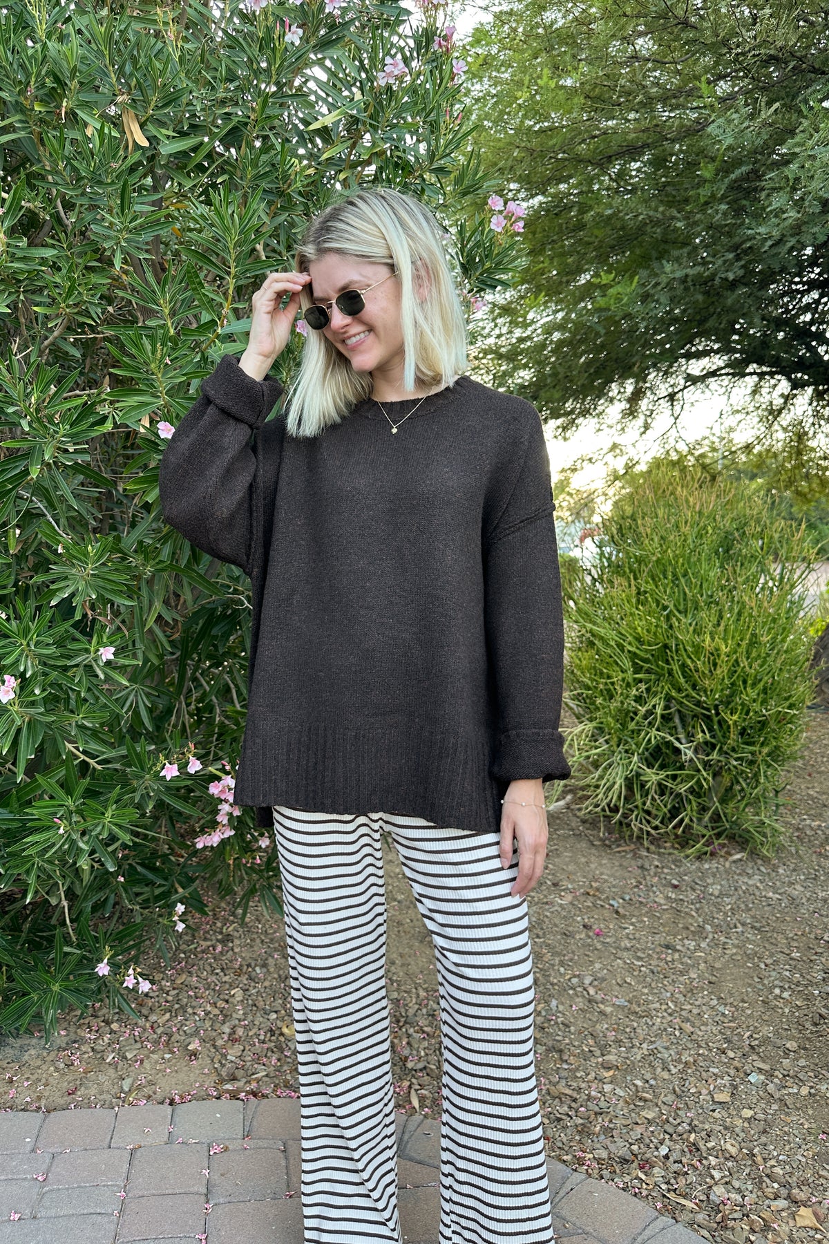 Codie Oversized Espresso Knit Crewneck Sweater