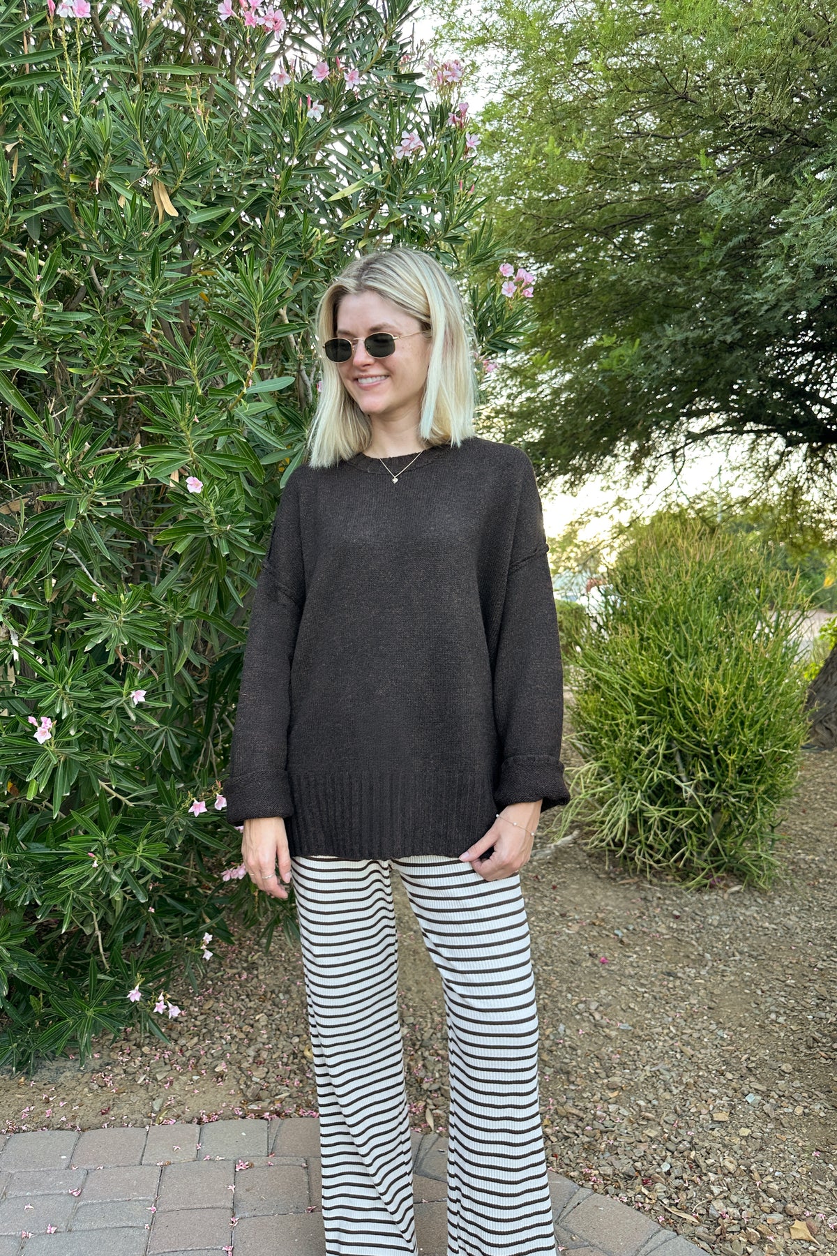 Codie Oversized Espresso Knit Crewneck Sweater
