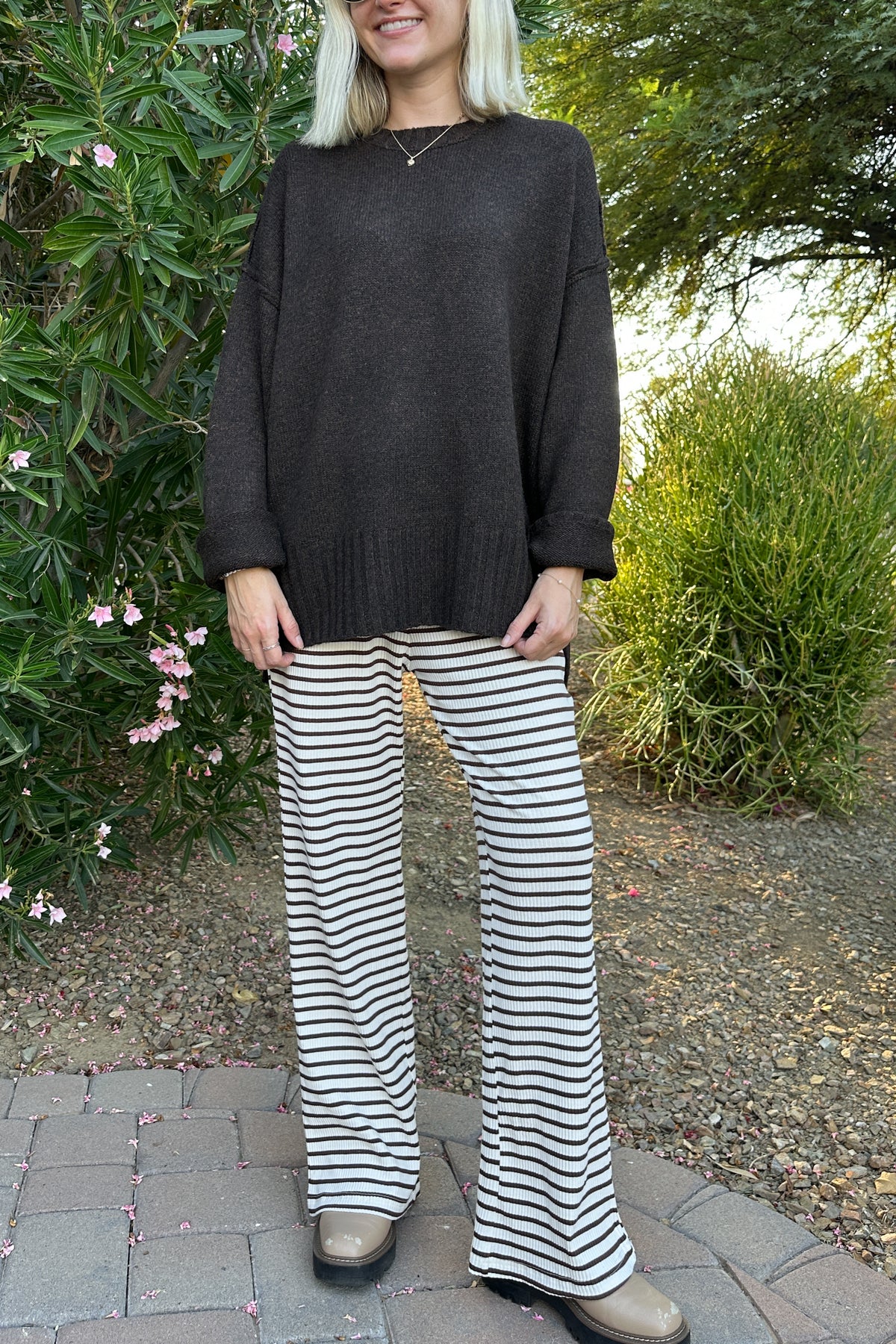 Codie Oversized Espresso Knit Crewneck Sweater