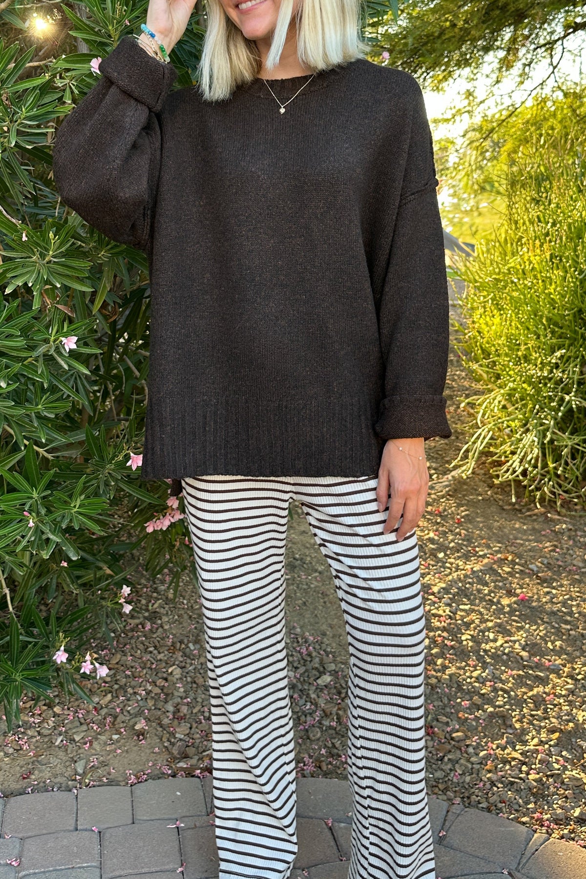 Codie Oversized Espresso Knit Crewneck Sweater