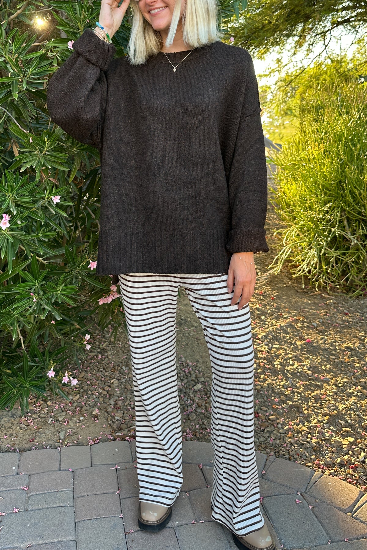 Elsewhere Cotton Striped Knit Pants