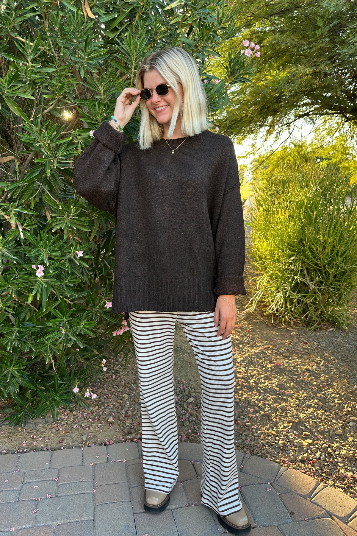 Elsewhere Cotton Striped Knit Pants