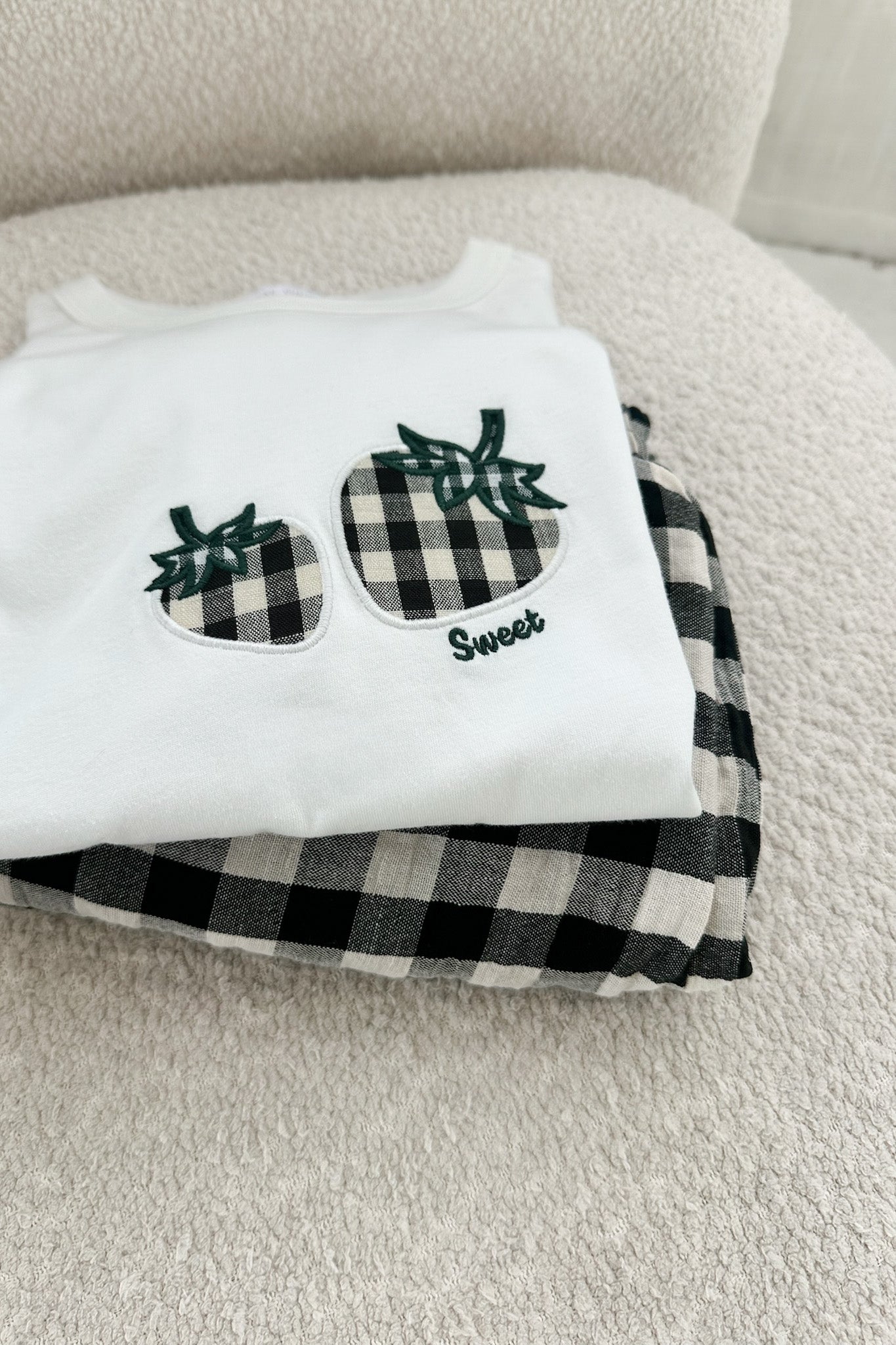 Strawberry Patch 100% Cotton Black and White Gingham T-Shirt