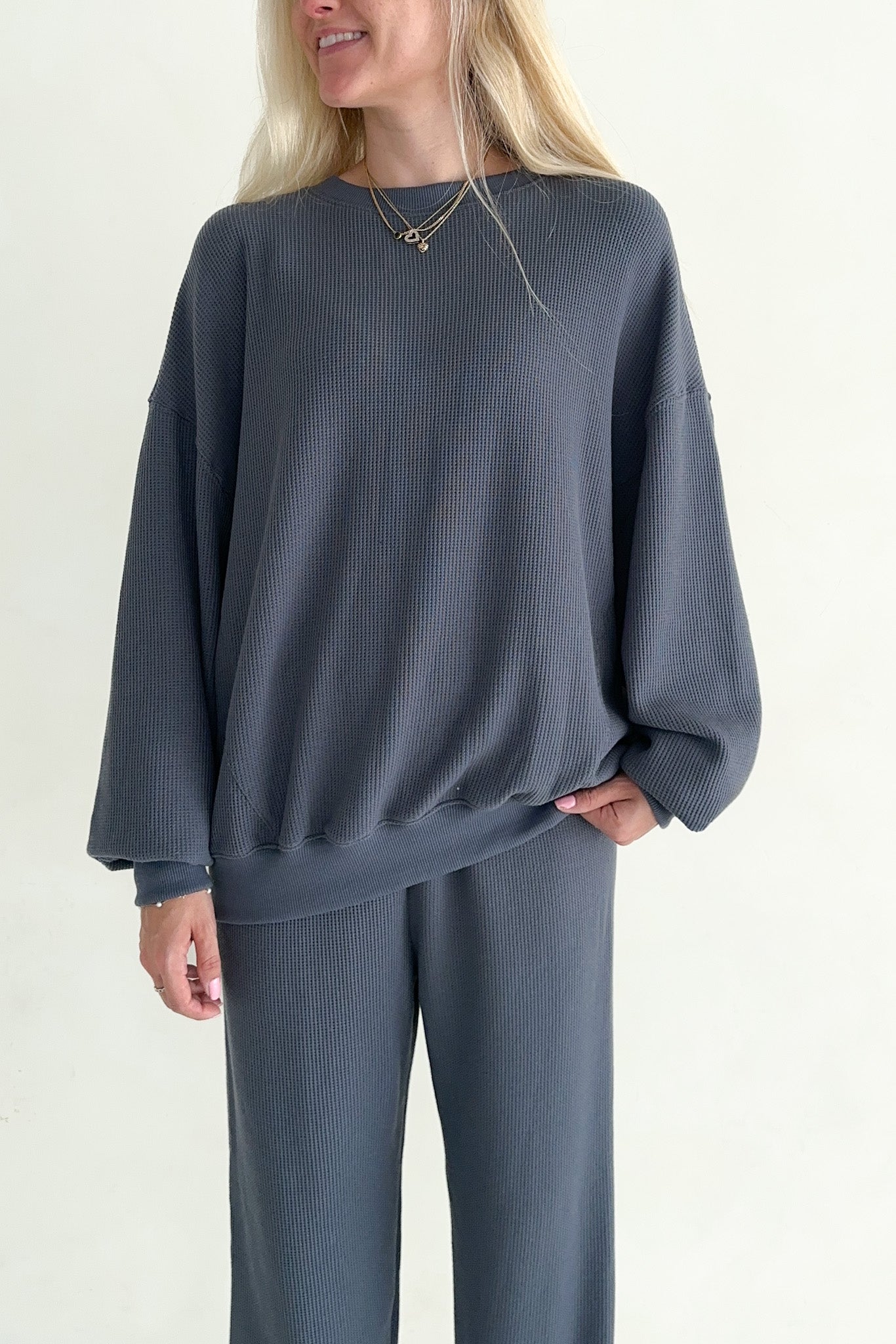 Sundays Waffle Knit Sweatshirt in London Fog