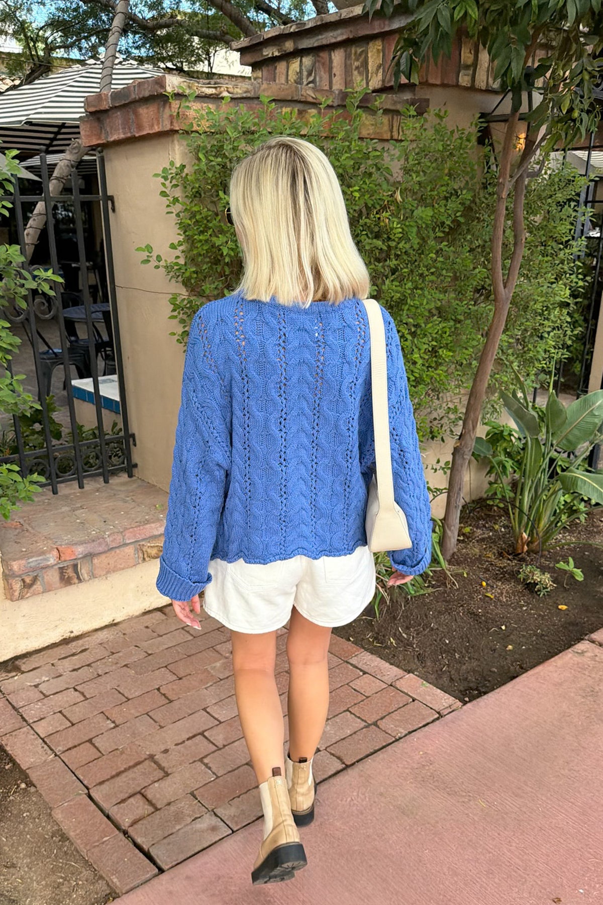 Jolie Lightweight Cable Knit Sweater Top in Blue