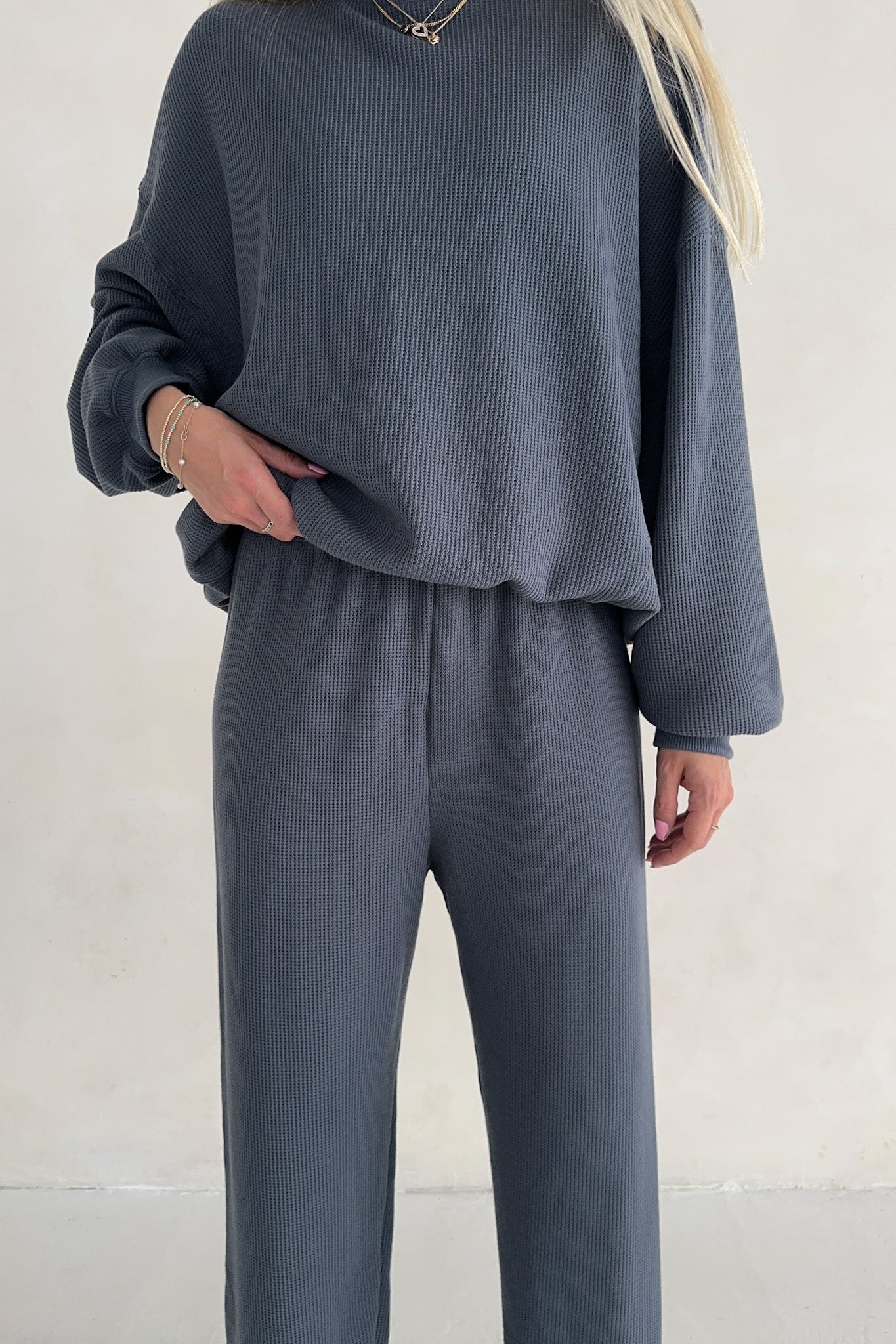 Sundays Waffle Knit Sweatshirt in London Fog