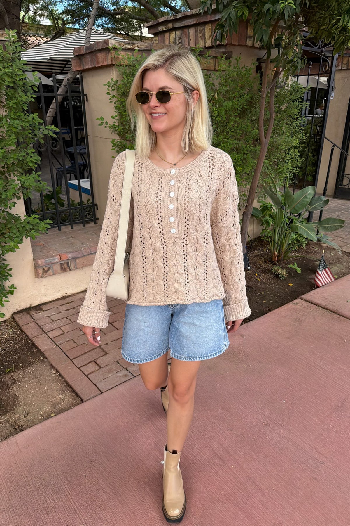 Jolie Lightweight Cable Knit Sweater Top in Neutral