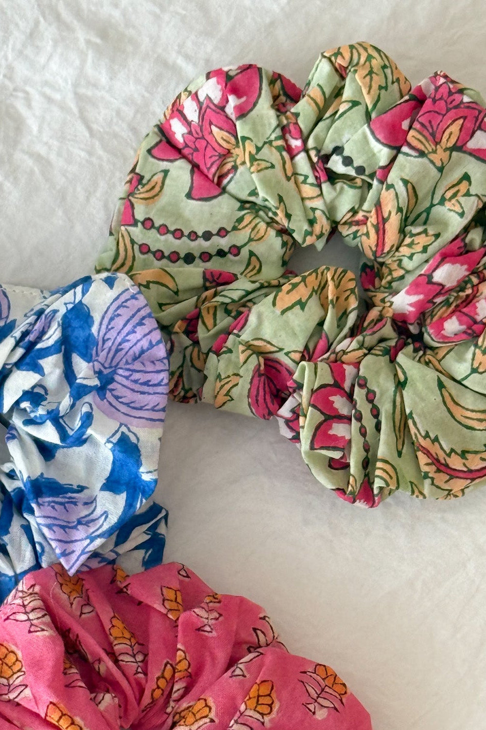 Monroe Floral Cotton Scrunchie in Sage