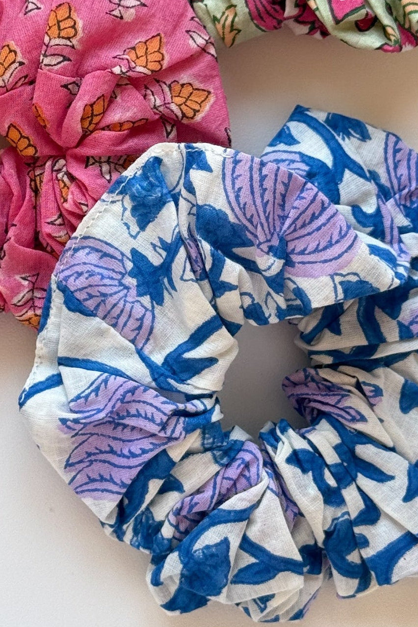 Monroe Floral Cotton Scrunchie in Blue