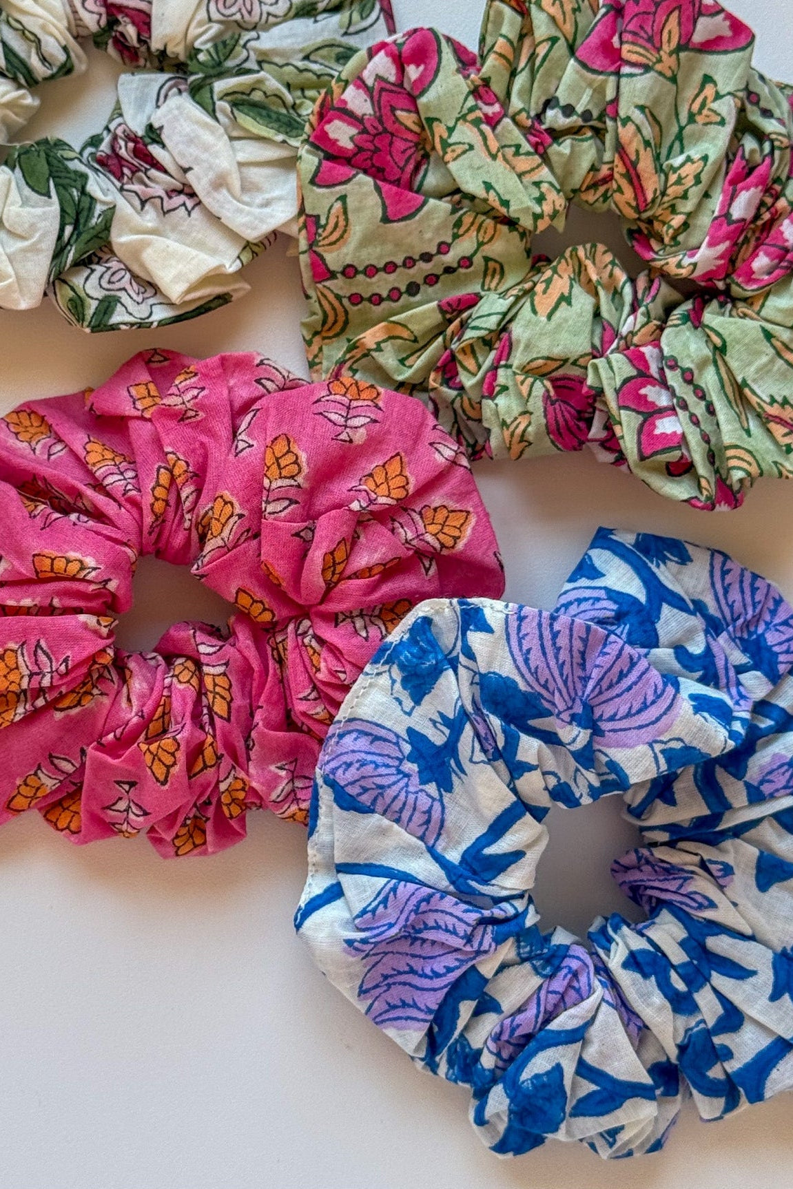 Monroe Floral Cotton Scrunchie in Blue