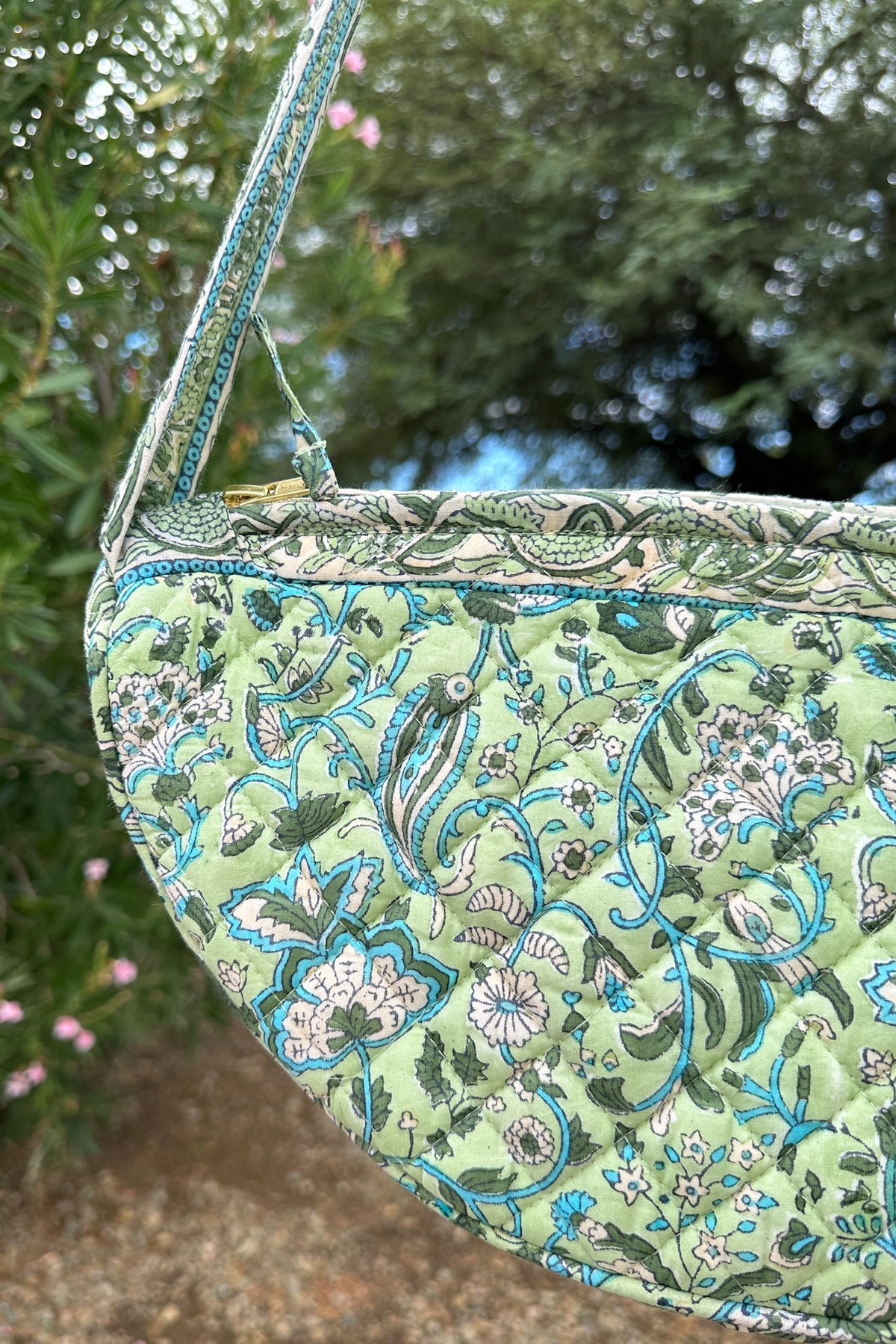 Daytrip Quilted Crossbody Bag in Sage and Blue