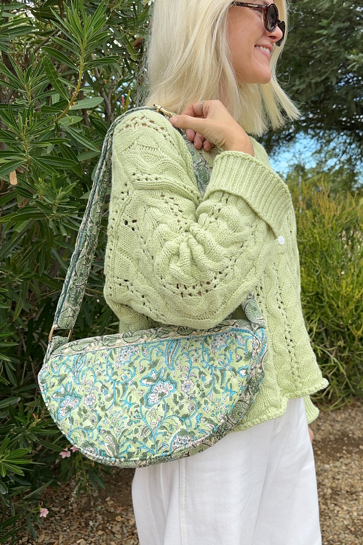 Daytrip Quilted Crossbody Bag in Sage and Blue
