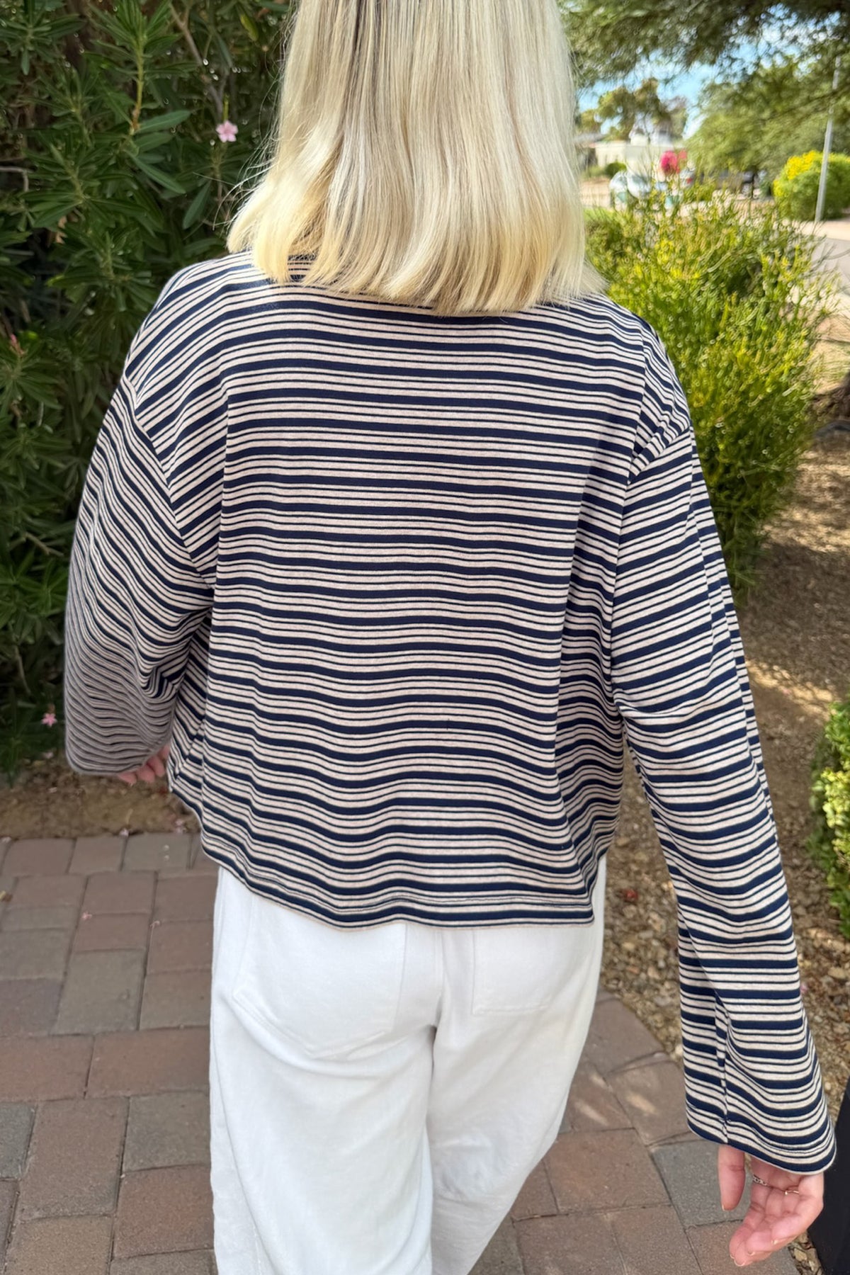 Studio Striped Lightweight Long Sleeve Top in Navy