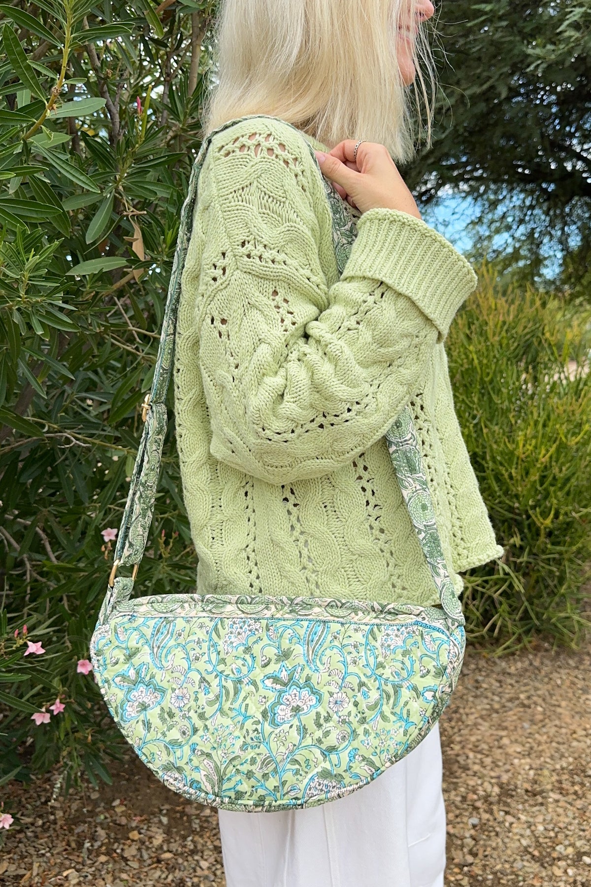 Daytrip Quilted Crossbody Bag in Sage and Blue