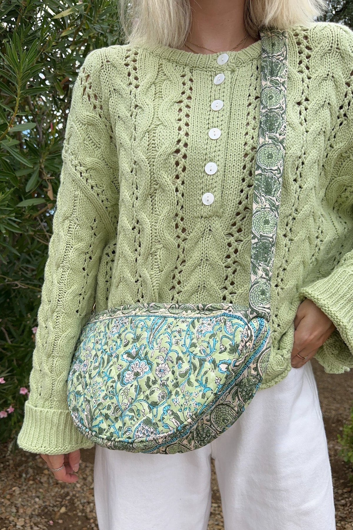 Daytrip Quilted Crossbody Bag in Sage and Blue