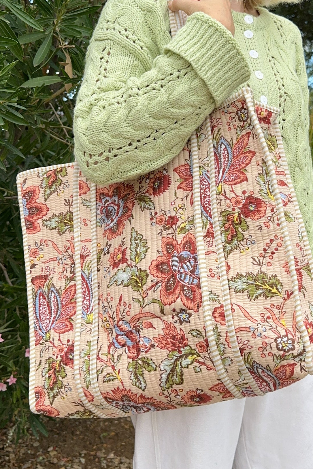 Leighton Quilted Tote Bag in Natural