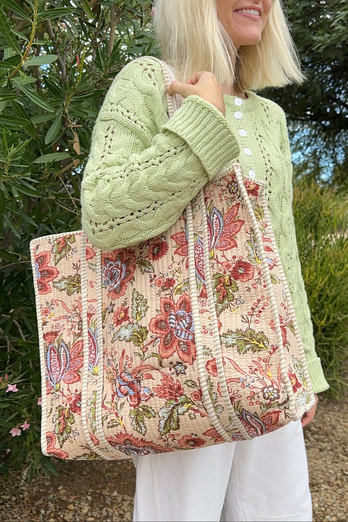 Leighton Quilted Tote Bag in Natural